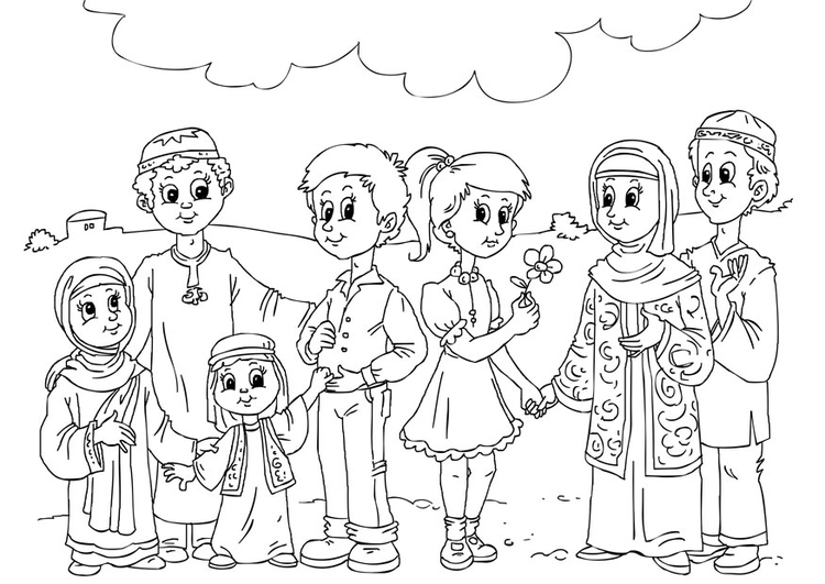 Coloriage Enfants occidentales dans la culture islamique