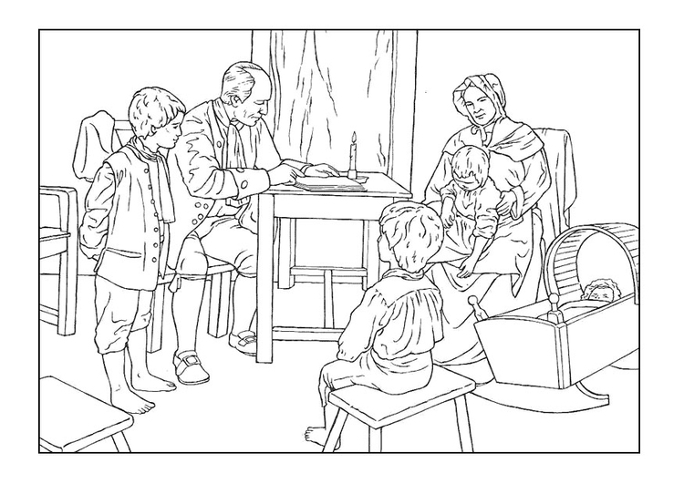 Coloriage famille au 18iÃ¨me siÃ¨cle