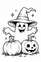 Coloriage fantÃ´me d'halloween avec des citrouilles