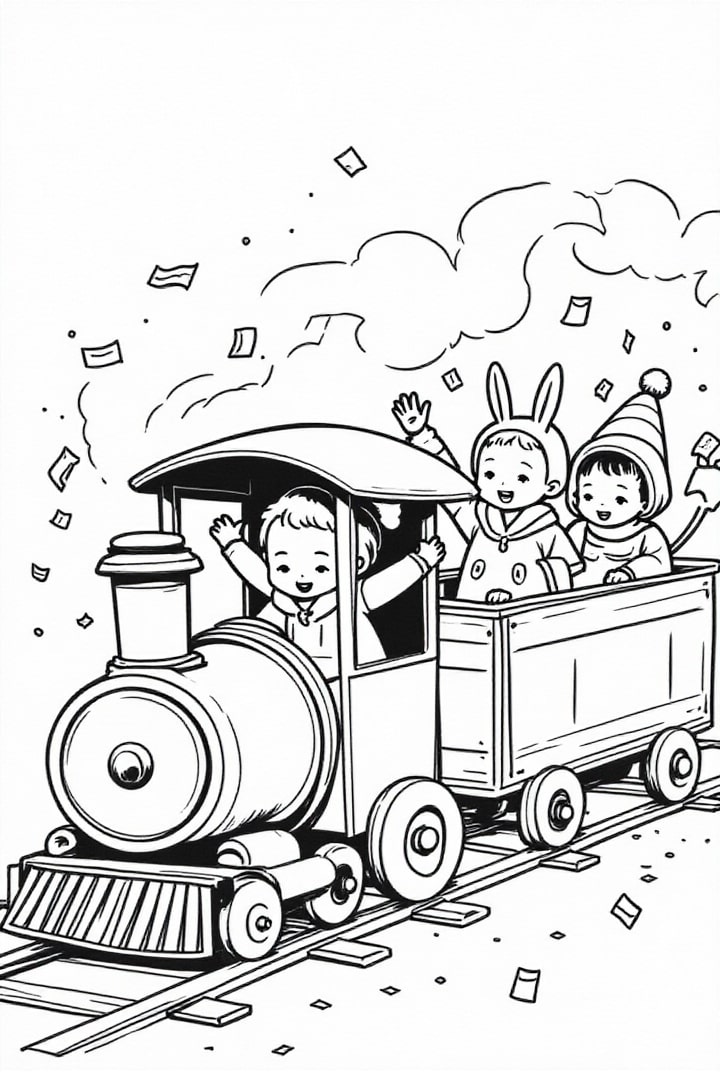 Coloriage fÃªte de carnaval dans un train
