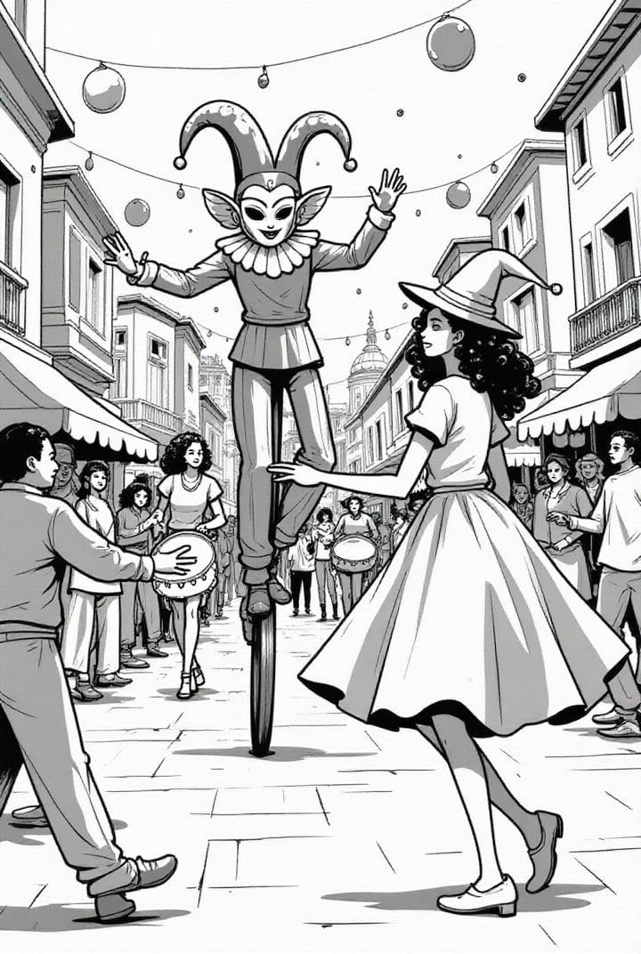 Coloriage FÃªte de carnaval en ville