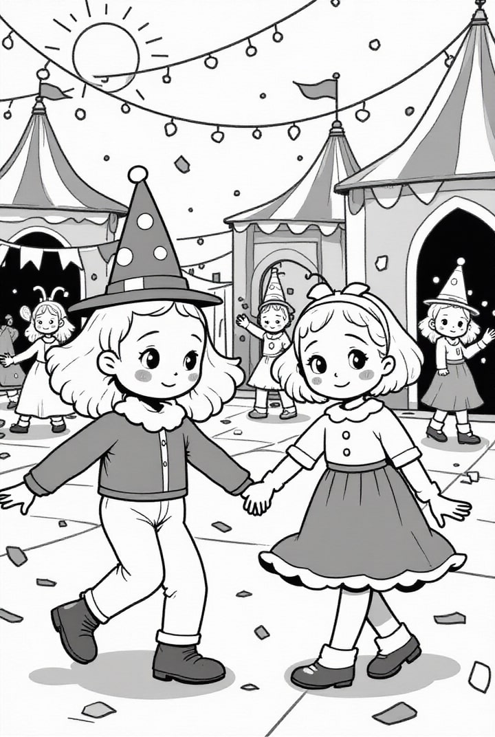 Coloriage fÃªte de carnaval sur la place