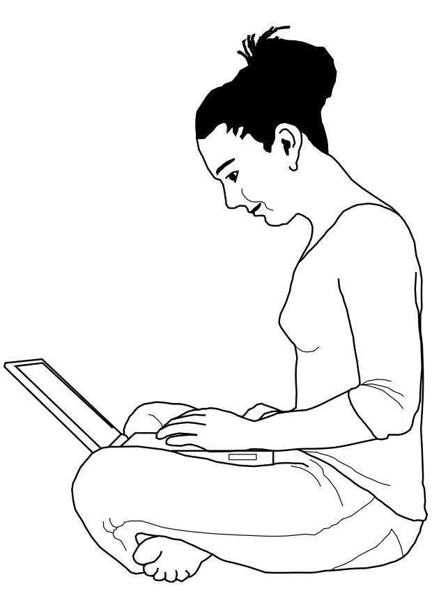 Coloriage femme sur laptop