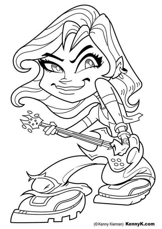 Coloriage fille avec guitare