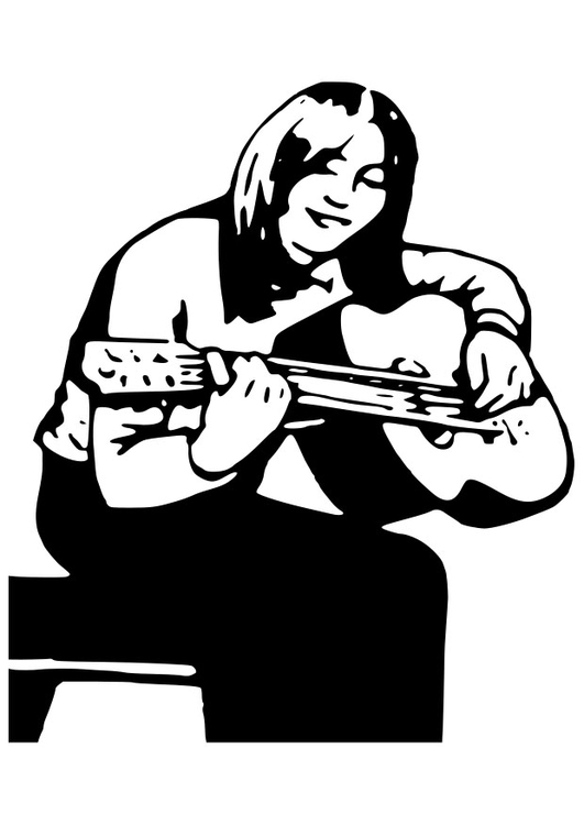 Coloriage fille avec guitare