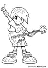 Coloriage fille avec guitare