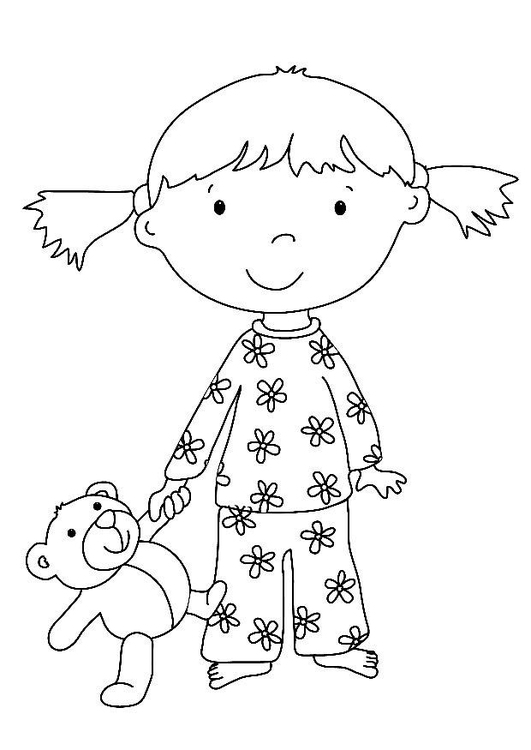 Coloriage fille avec peluche