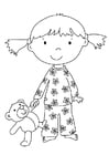 Coloriages fille avec peluche