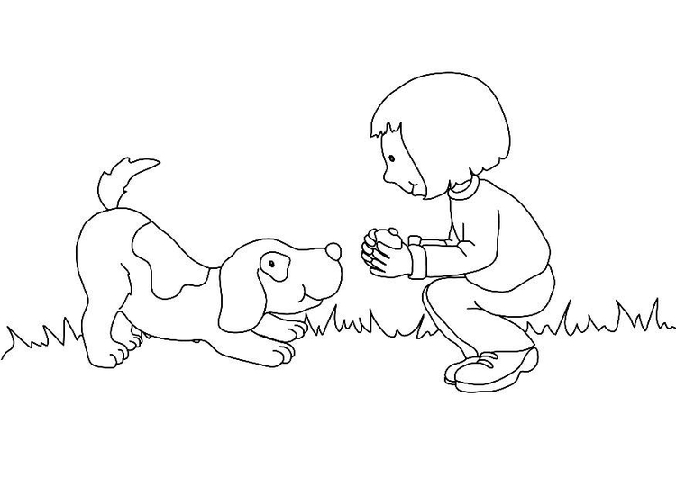 Coloriage fille avec son chien