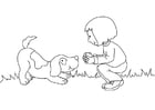 Coloriage fille avec son chien