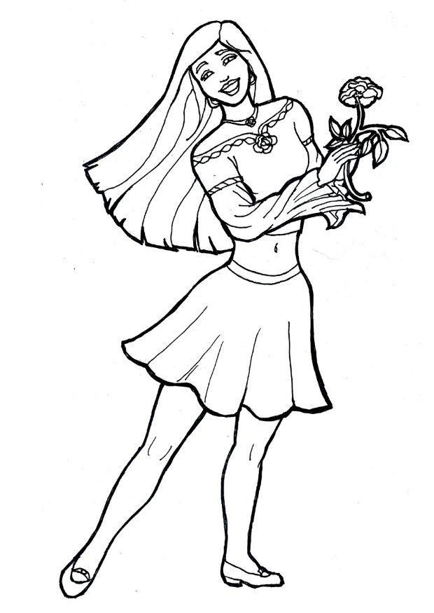 Coloriage fille avec une fleur - Coloriages Gratuits à Imprimer - Dessin  7174