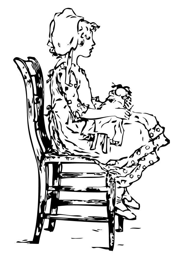 Coloriage fille sur chaise
