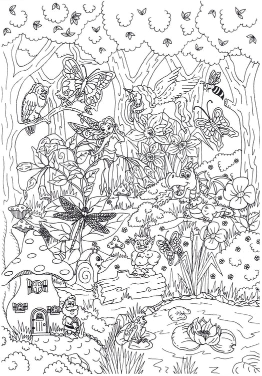 Coloriage forÃªt de conte de fÃ©es