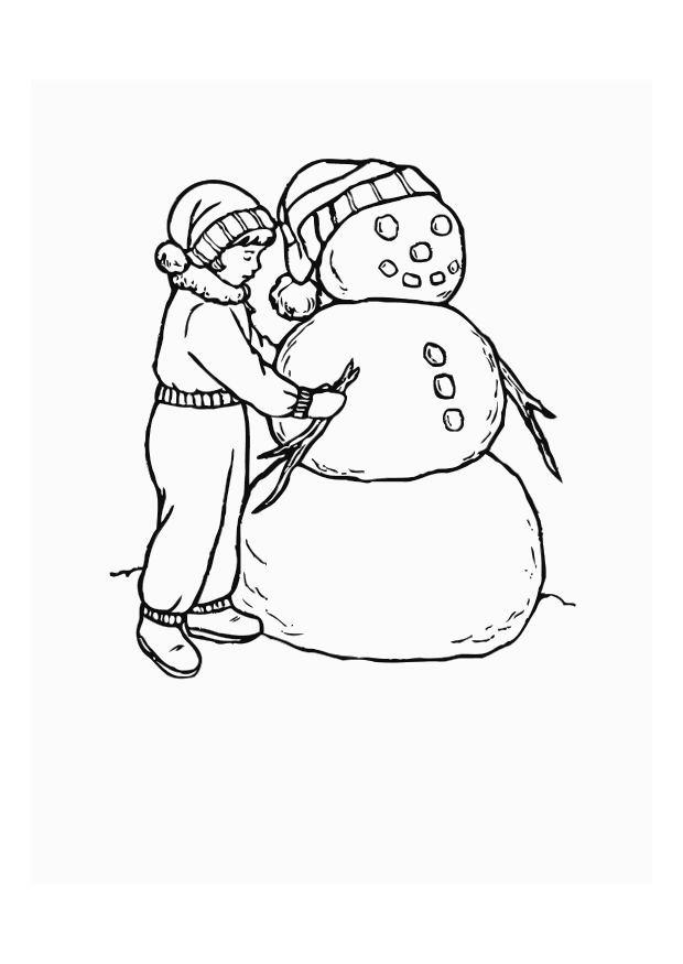 Coloriage garcon avec bonhomme de neige