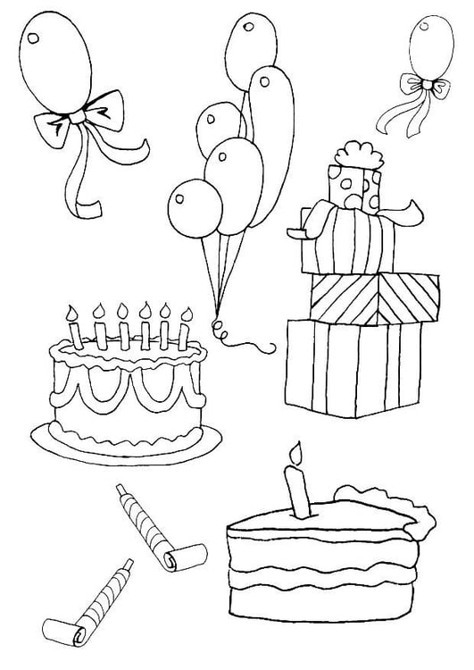 Coloriage gÃ¢teau, cadeaux et cotillons