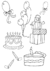 Coloriage gÃ¢teau, cadeaux et cotillons