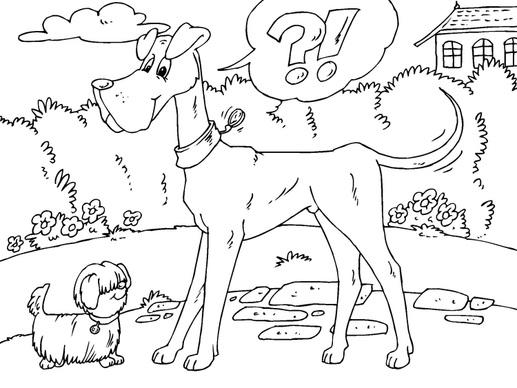 Coloriage grand chien et petit chien