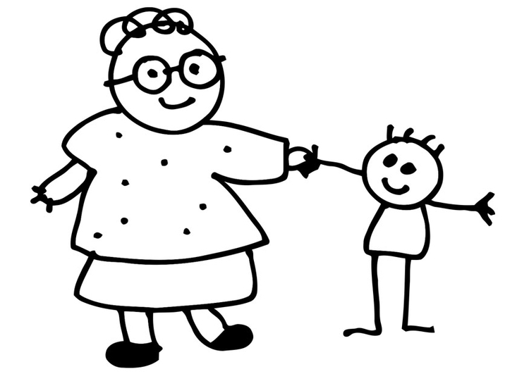 Coloriage grand-mÃ¨re et enfant