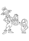 Coloriages Halloween trick or Treat fille bonbons épouvantail