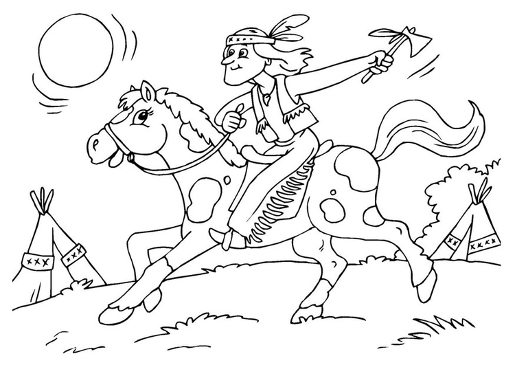 Coloriage Indien sur cheval