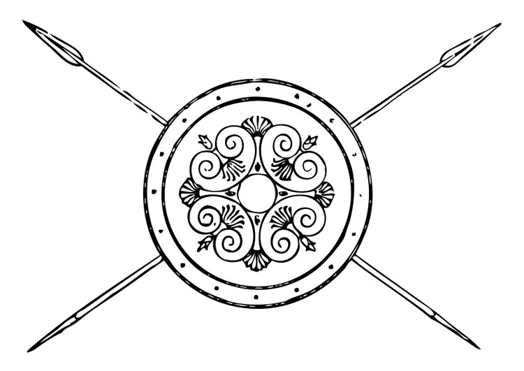 Coloriage javelot et bouclier GrÃ¨cs