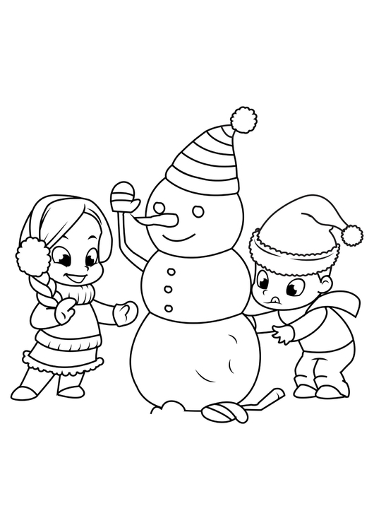 Coloriage jouer avec bonhomme de neige