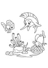 Coloriages l&#39;espadon joue avec le poisson
