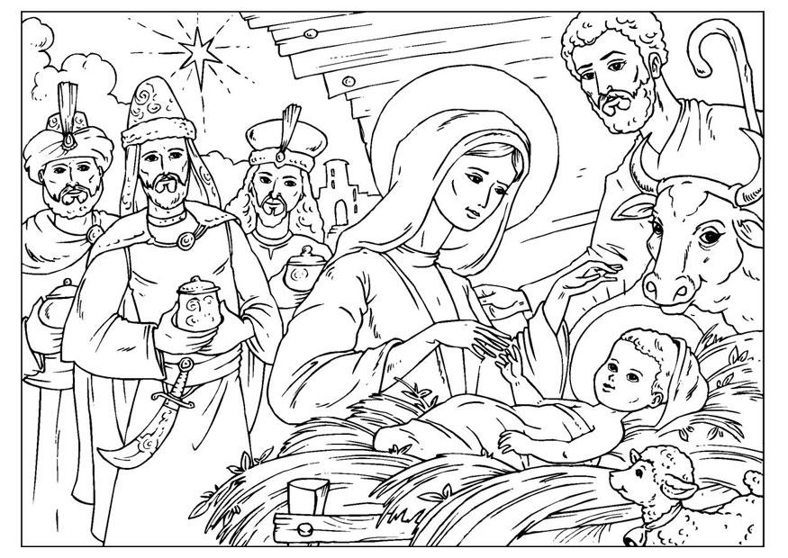 Coloriage la naissance du Christ