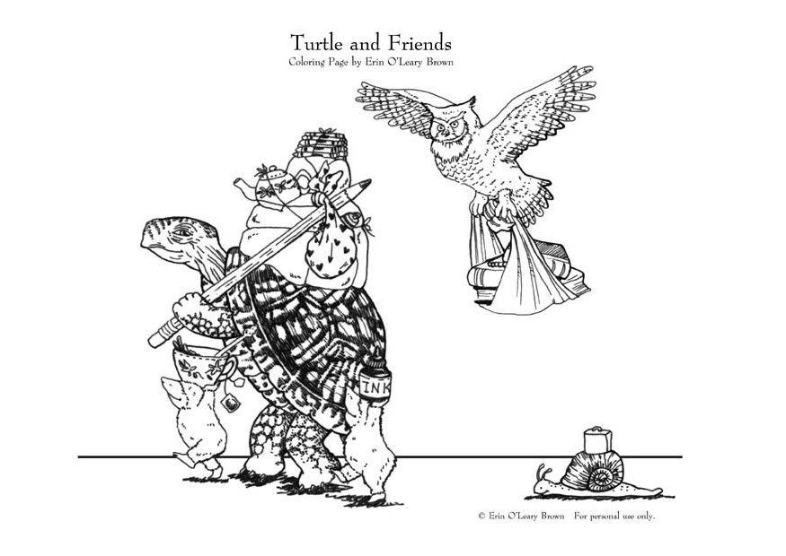 Coloriage la tortue et ses amis