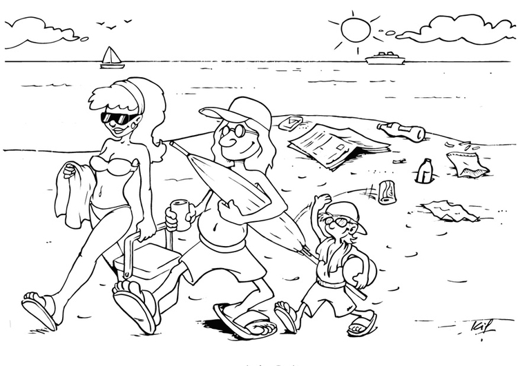 Coloriage laisser les ordures dans la plage 