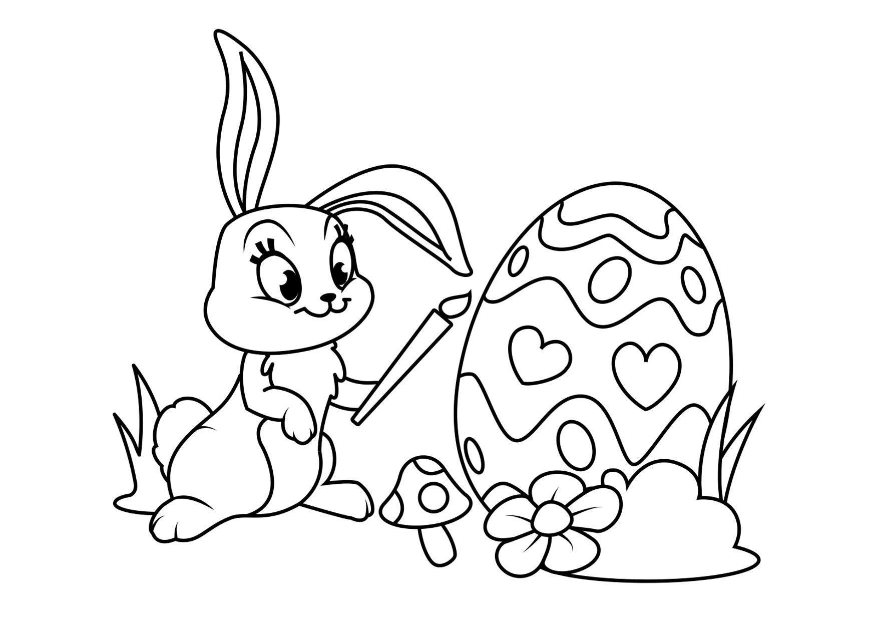 Coloriage Lapin de Pâques avec oeuf de Pâques  Coloriages Gratuits à