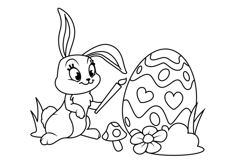 Coloriage Lapin de PÃ¢ques avec oeuf de PÃ¢ques