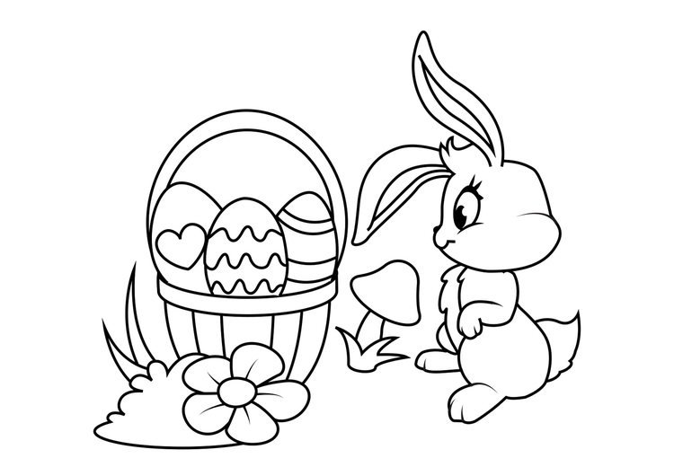 Coloriage Lapin de PÃ¢ques avec panier de PÃ¢ques