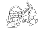Coloriages Lapin de Pâques avec panier de Pâques