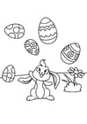 Coloriage Lapin de PÃ¢ques joue avec des oeufs de PÃ¢ques