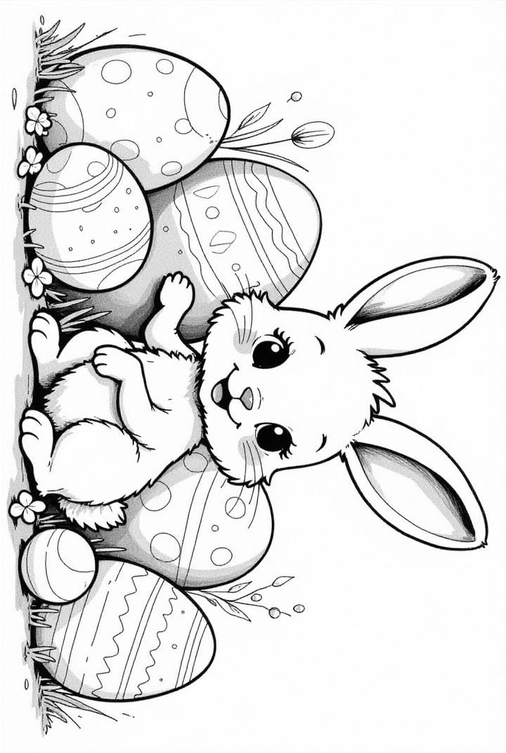 Lapin de PÃ¢ques avec des Åufs dans le jardin
