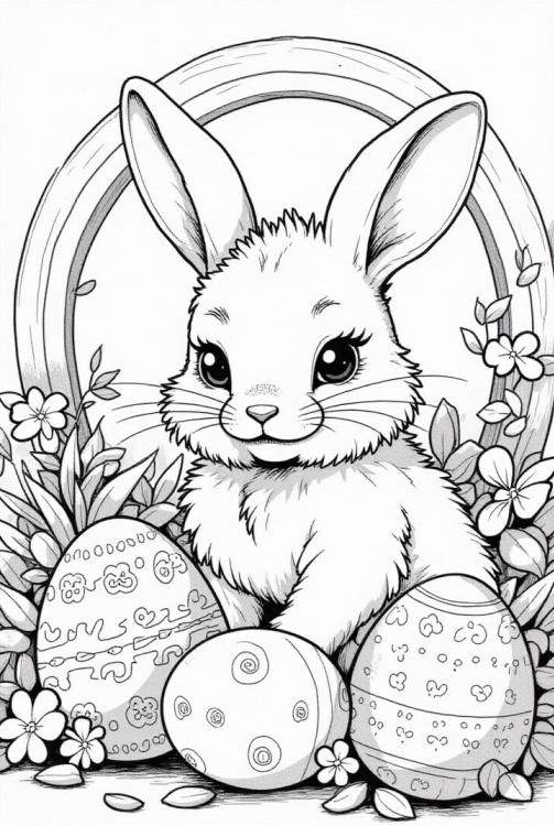 Lapin de PÃ¢ques dans le jardin avec des Åufs de PÃ¢ques