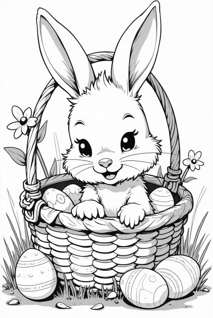 Coloriage lapin de PÃ¢ques dans le panier de PÃ¢ques