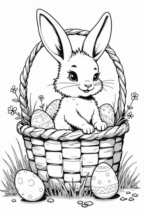 Lapin de PÃ¢ques dans un panier de PÃ¢ques avec des Åufs