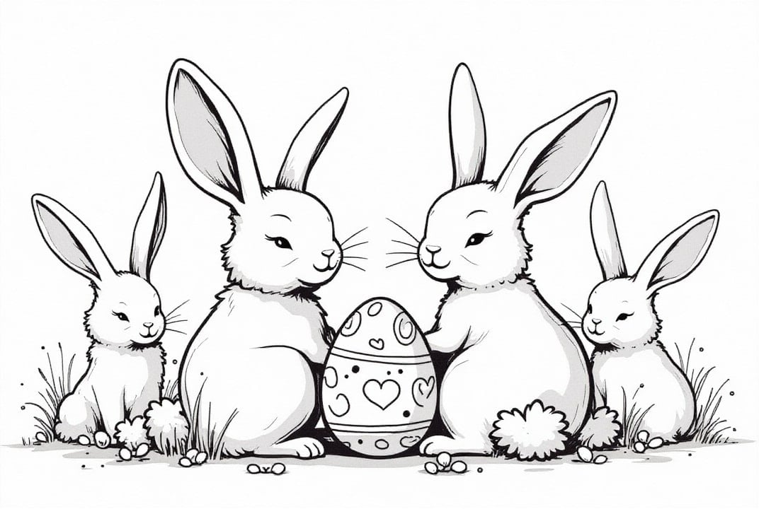 Coloriage Lapins de PÃ¢ques dans le jardin