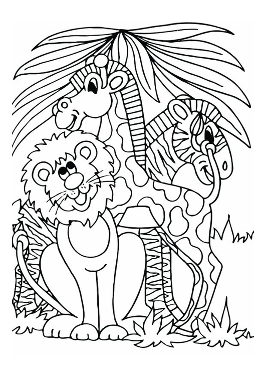Coloriage le lion, la girafe et le zÃ¨bre