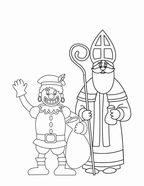 Coloriage Le PÃ¨re Fouettard et Saint Nicolas