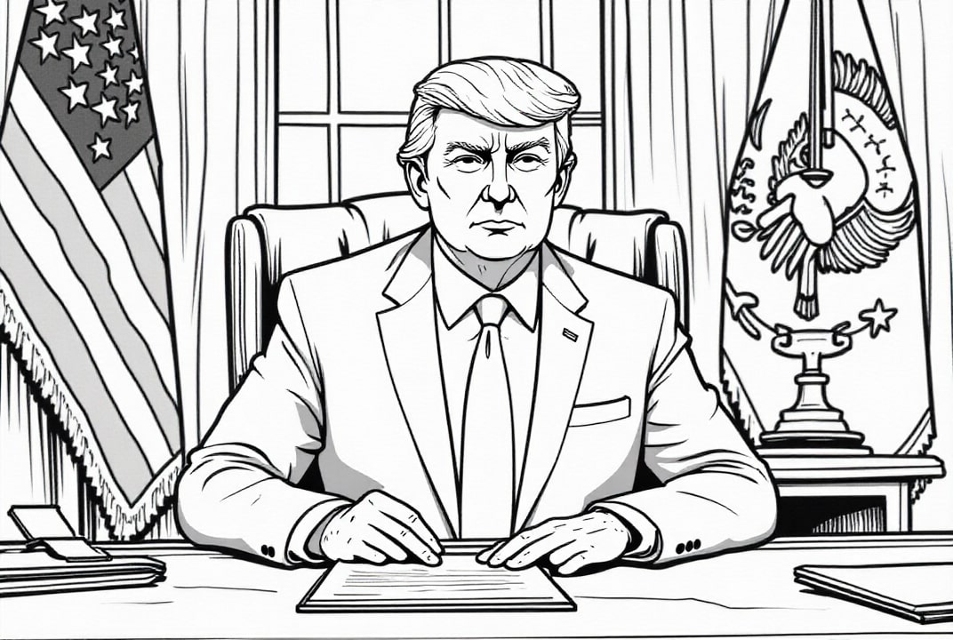 Coloriage Le prÃ©sident Donald Trump dans le bureau ovale