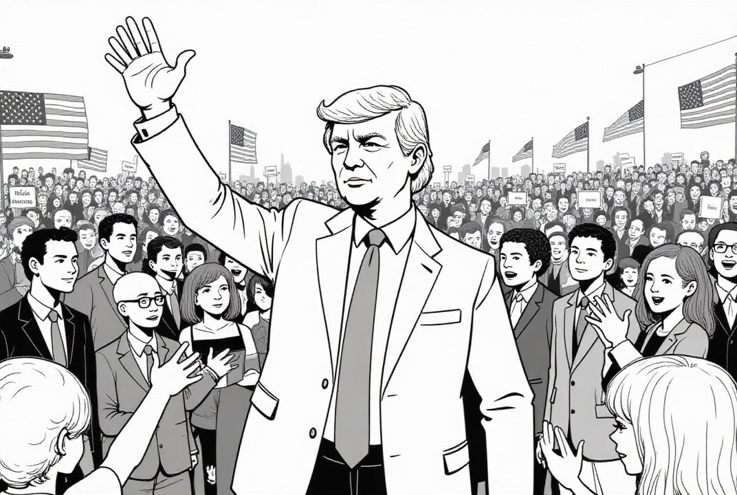 Coloriage Le prÃ©sident Donald Trump rencontre ses partisans