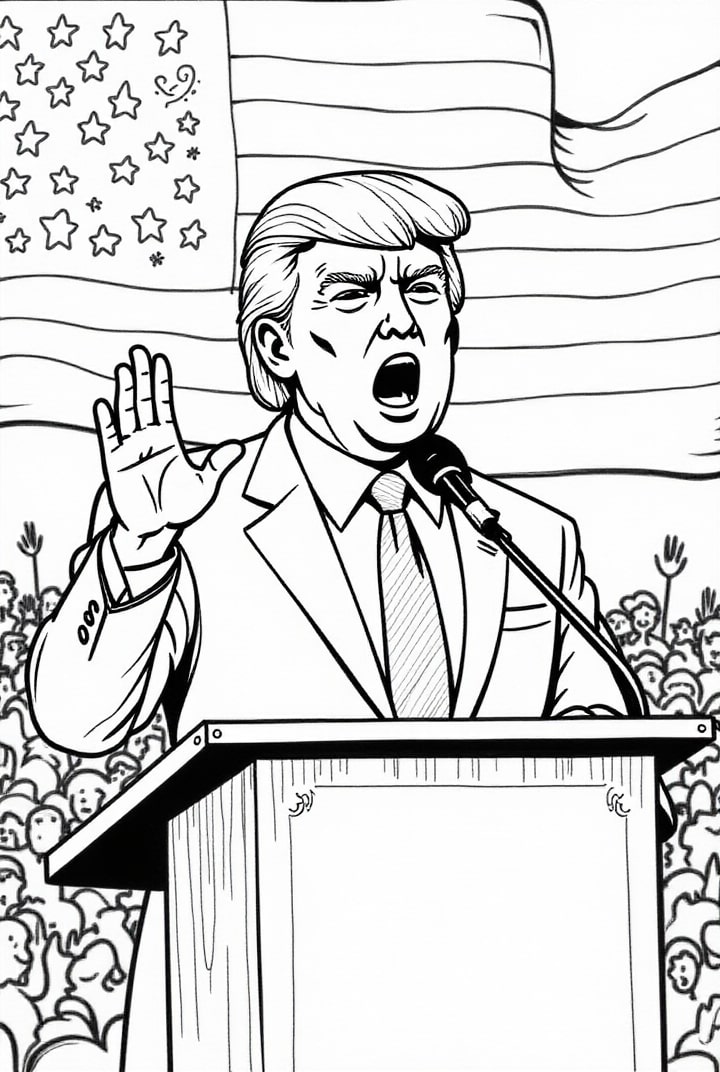 Coloriage Le prÃ©sident Donald Trump s&#39;adresse Ã  la population