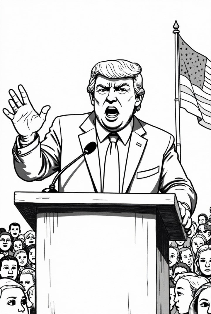 coloriage Le président Donald Trump s'adresse à la foule