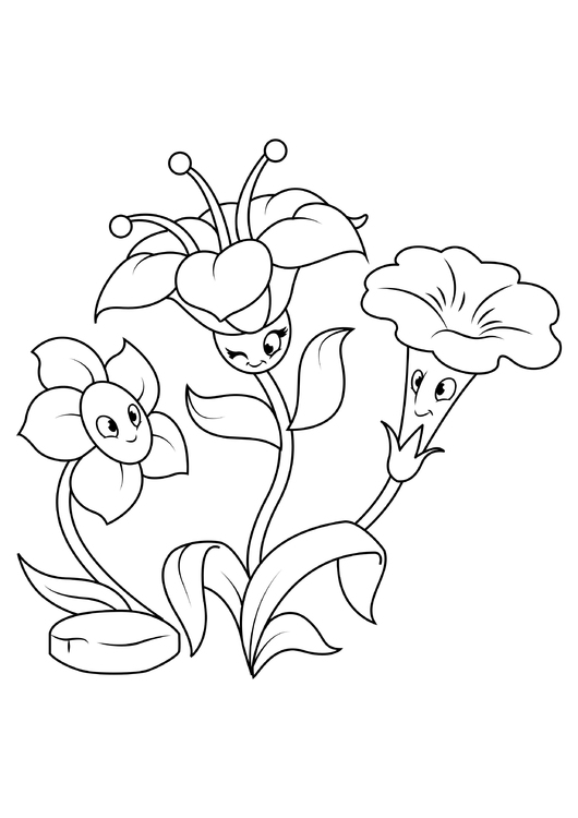 Coloriage les fleurs s&#39;amusent