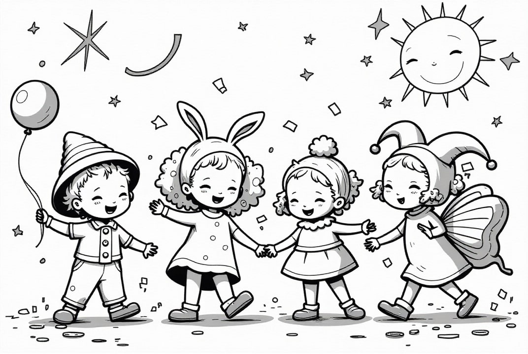 Coloriage les tout-petits fÃªtent le carnaval