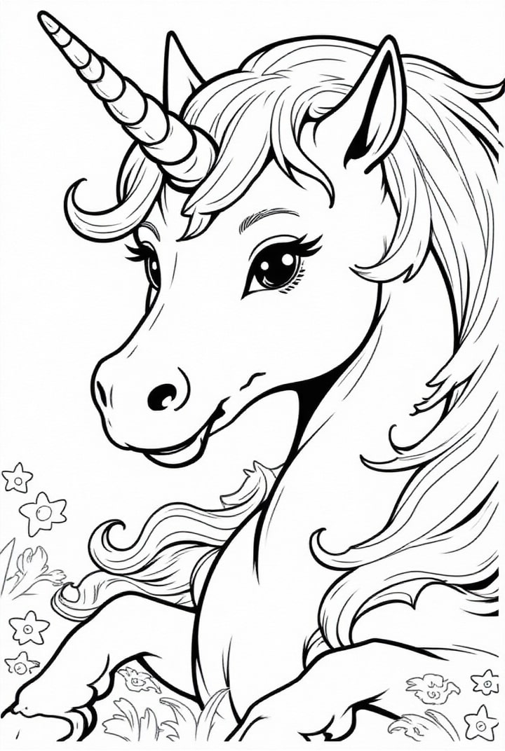 coloriage Licorne dans le pré