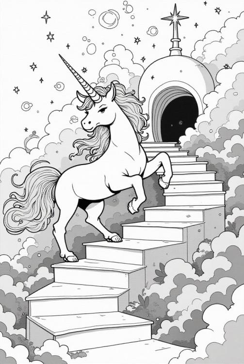 licorne en route vers une grotte magique
